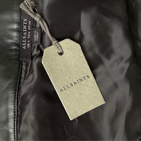 All Saints Lena Faux Leather Mini Front Zip Black Moto Skirt Size 2 NWT Defects - Picture 15 of 15
